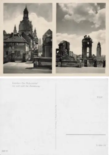 Dresden Malerwinkel mit Frauenkirche vor und nach der Zerstörung im 2 WK * 1953 Verlag Hunger 360 D