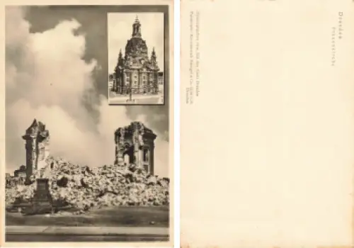 Dresden Frauenkirche vor und nach der Zerstörung im 2 WK * um 1950 Verlag Stengel