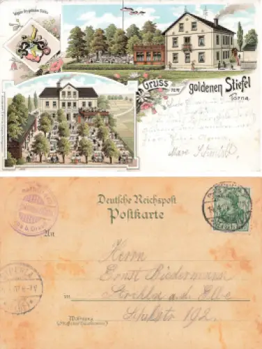 Torna Dresden Restaurant goldener Stiefel Litho 1907