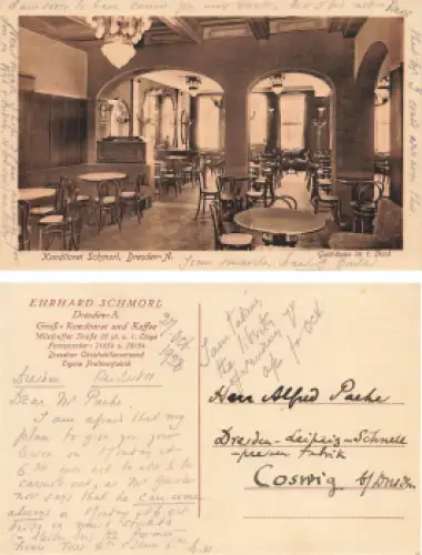 Dresden Cafe Schmorl Innenansicht Wilsdruffer Strasse 20 gebraucht 1928