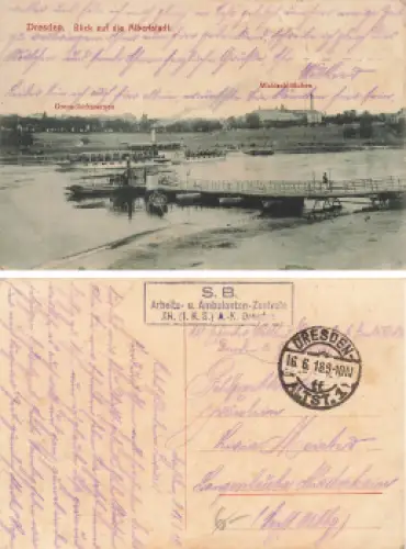 Dresden Johannstädter Fähre Blick auf die Albertstadt Feldpost Arbeits und Ambulanten Zentrale XN o 1918