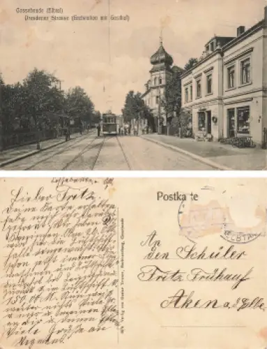 Cossebaude Dresdener Strasse Endstation der Straßenbahn mit Gasthof o 1913