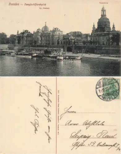 Dresden Elbdampfer "Riesa" und Frauenkirche o 1912