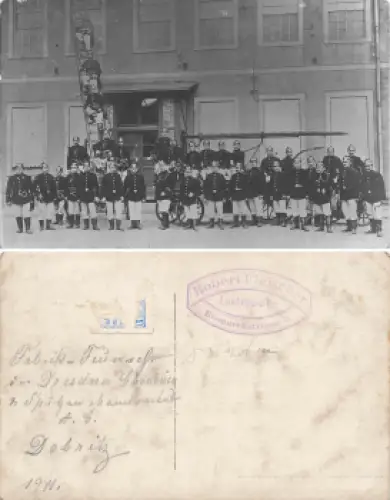 Dobritz Dresdner Gardienen und Spitzenfabrik Feuerwehr Echtfoto 1911