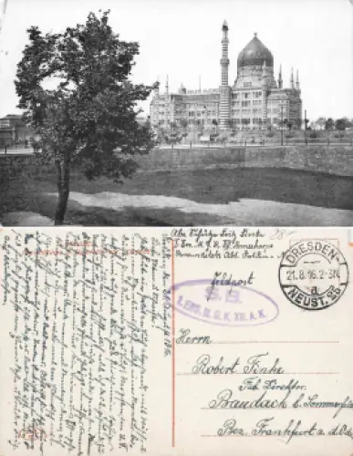 Friedrichstadt Dresden Zigarettenfabrik "Yenidze" Feldpost 1.ERS. M.G,K. XII A.K. o 1916