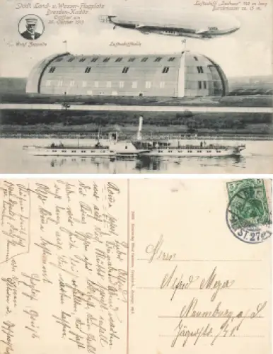 Kaditz Dresden Zeppelinhalle mit Luftschiff "Sachsen" Elbdamper Bodenbach o 1914