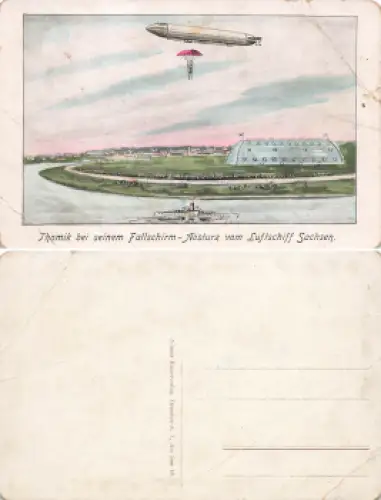 Kaditz Dresden Zeppelinhalle Luftschiff "Sachsen" Fallschirmspringer Thomik * um 1914