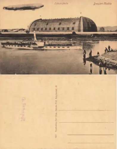 Kaditz Dresden Luftschiffhalle Zeppelin Elbdampfer Habsburg * um 1920