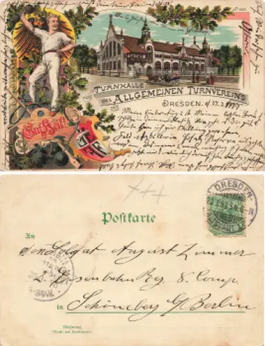 Johannstadt Dresden Permoserstrase Turnhalle des Allgemeinen Turnverein DSC Litho 1898