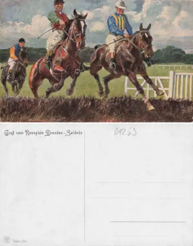 Seidnitz Dresden Rennplatz Pferderennen Künstlerkarte Anton Hoffmann * um 1920