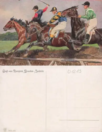 Seidnitz Dresden Rennplatz Pferderennen Künstlerkarte Anton Hoffmann * um 1920