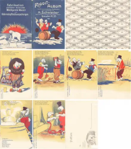 Pieschen Dresden H. Schwieder Gummiwaren Fabrik Humorkarten Album 6 Stück Eisbär um 1900