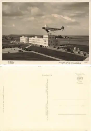 Klotzsche Dresden Flughafen mit Flugzeug * um 1940 Hahn-Foto10777