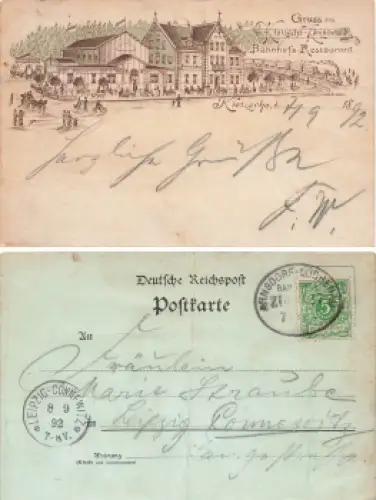 Klotzsche-Königswald Dresden Bahnhofs-Restaurant Vorläufer-Litho Bahnpost Arnsdorf-Lübbenau Zug 127 o 1892