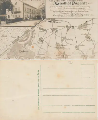 Pappritz Dresden Gasthof mit Landkarte * um 1920