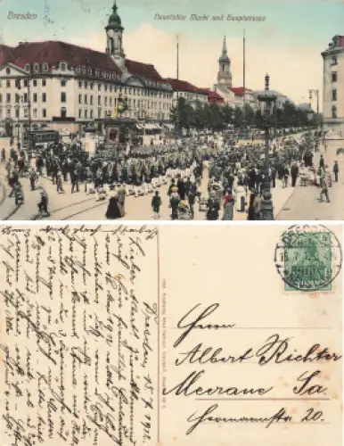 Dresden Neustädter Markt und Hauptstrasse aufziehende Wache Militär o 1912