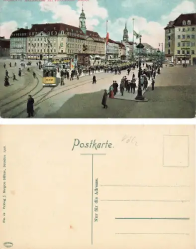 Dresden Neustädter Markt und Hauptstrasse aufziehende Wache Militär * 1908