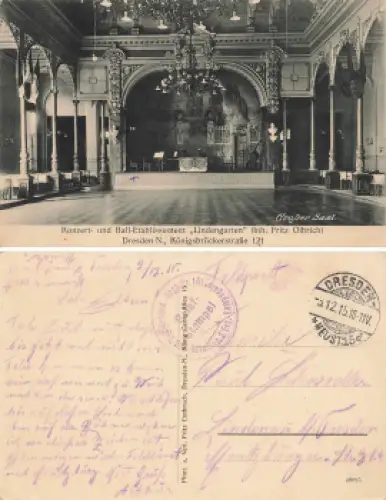 Dresden Albertstadt Königsbrückerstraße 121 Ballsaal Lindengarten Feldpost 2.Grenad.-Regt.Nr.101 o 1915