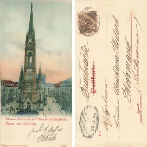 Dresden Neustadt Martin Lutherplatz mit Kirche o 1900