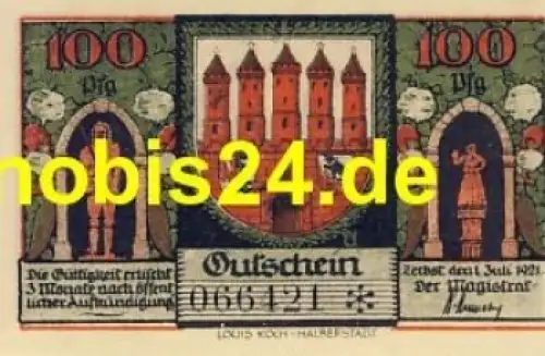 39261 Zerbst Notgeld 100 Pfennige 1921