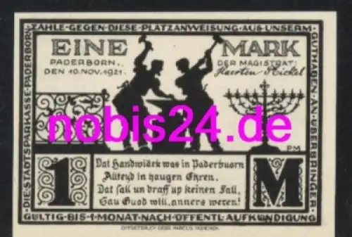 Paderborn Notgeld 1 Mark 1921