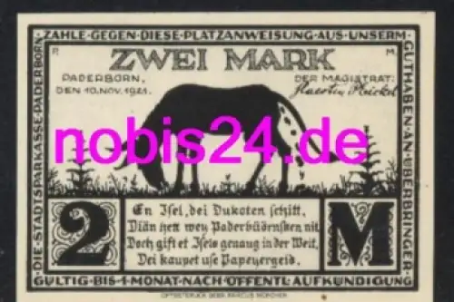 Paderborn Notgeld 2 Mark 1921
