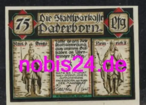 33102 Paderborn Notgeld 75 Pfennige 1921