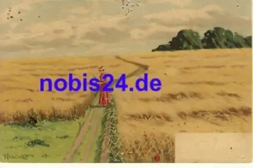 Frau im Kornfeld Künstlerkarte Mailick *ca.1900