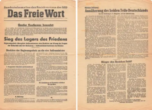 Genfer Konferenz 1955 Sonderblatt Das Freie Wort SED Zeitung