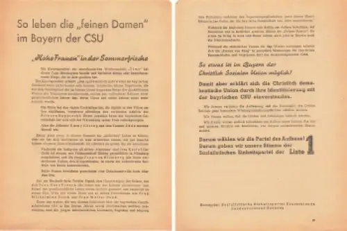 Wahlwerbung der SED Wahl 1946 "So leben die feinen Samen im Bayern der CSU"