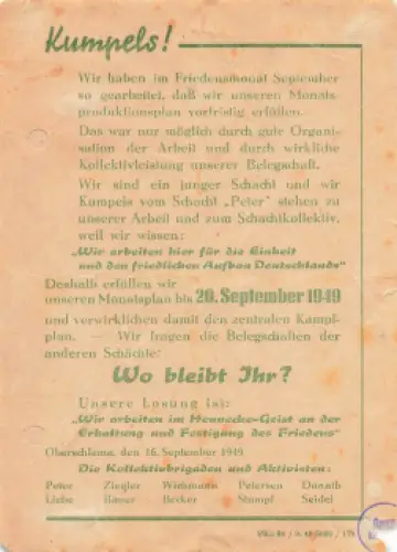 Hennecke Bewegung 1949 Handzettel Oberschlema