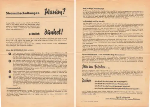Stromabschaltung in Thüringen Propaganda Handzettel A4 um 1950
