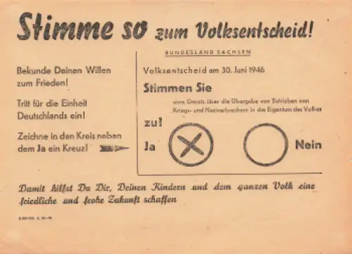 Wahlwerbung zum Volksentscheid 30. Juni 1946 Enteignung in der SBZ