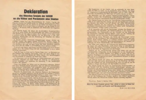 Deklaration des Obersten Sowjets der UdSSR Flugblatt 1955 A5