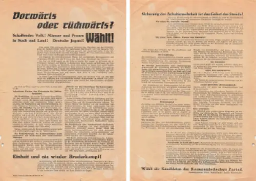 Hamburg Wahl KPD Bezirk Wasserkante Flugblatt 1946 britische Zone A4