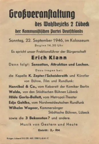 KPD Lübeck Handzettel zur Wahl 1946