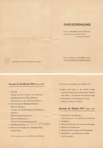 KPD Schleswig-Holstein Landesdelegierten-Konferenz Tagesordnung im Schützenhof Rendsburg 1947