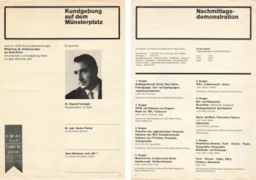 Gewerkschafts-Kartell Zürich Handzettel Kundgebung auf dem Münsterplatz um 1950