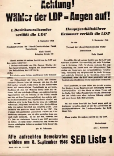SED Wahlplakat  an die Wähler der LDP 1946 A4