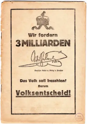 Volksentscheid "Wir fordern 3 Milliarden"  30 Seiten um 1920