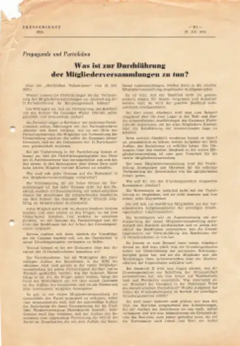 Propaganda und Parteileben Pressedienst der DDR 2 Seiten 1952