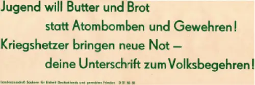 Volksbegehren Antikriegs Plakat  des Landesausschuß Sachsen um 1950