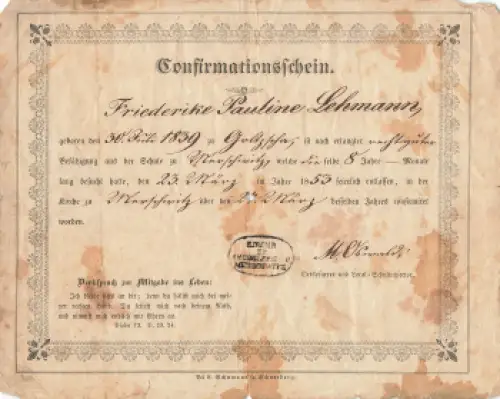 Merschwitz Confirmationsschein 1853
