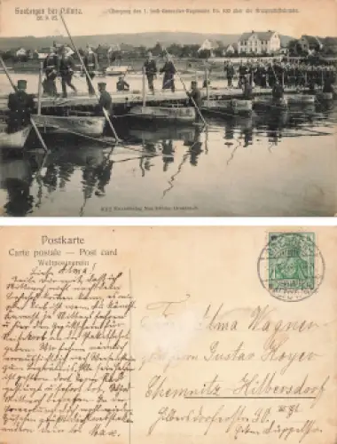 Söbrigen Dresden Kriegsschiffbrücke Übergang des 1. Leib-Grenadier Regiments No 100 1905
