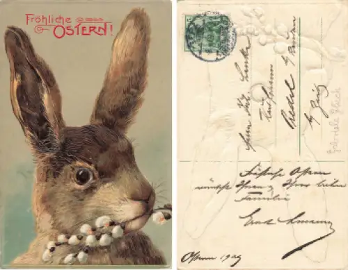 Osterhase Prägekarte o 1909