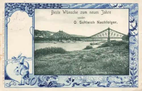 Loschwitz Dresden Blaues Wunder mit Zwerg Vertreterkarte o. Schleich o 1906