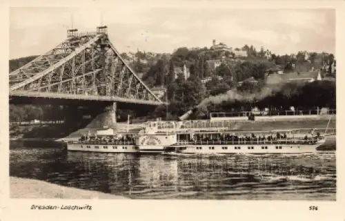 Elbdampfer Bad Schandau vor Dresden Loschwitz Blaues Wunder o 1959