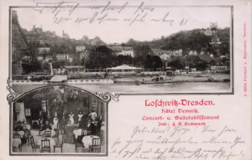 Loschwitz Dresden Hotel Demnitz mit Elbdampfer König Albert o 1902
