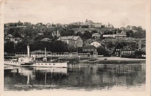 Loschwitz Dresden Restaurant Körnergarten mit Elbdampfer Lössnitz o 1951
