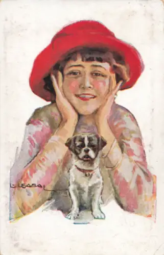 Dame mit Hund Künstlerkarte Usabal Luis o 1917